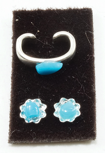 Dollhouse Miniature Bracelet and Earrings Turquoise